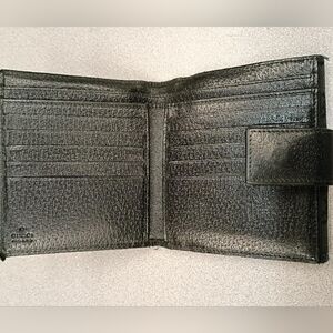 Gucci Black GG Monogram Compact Wallet with Silver-Tone Plaque